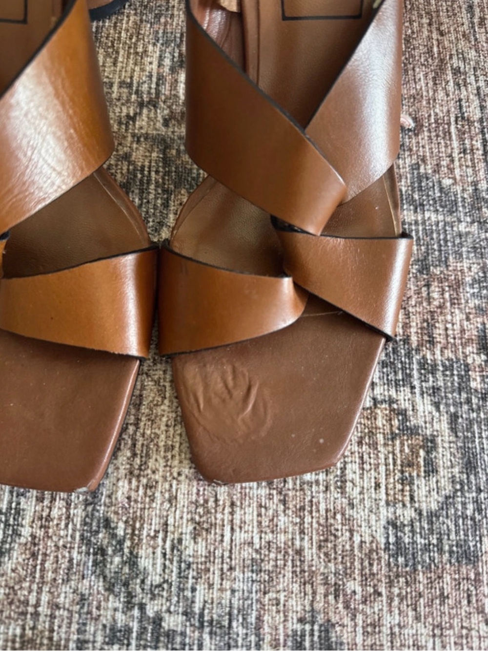Two Zara Tan Brown Leather Slide Mules - Picture 2 of 6